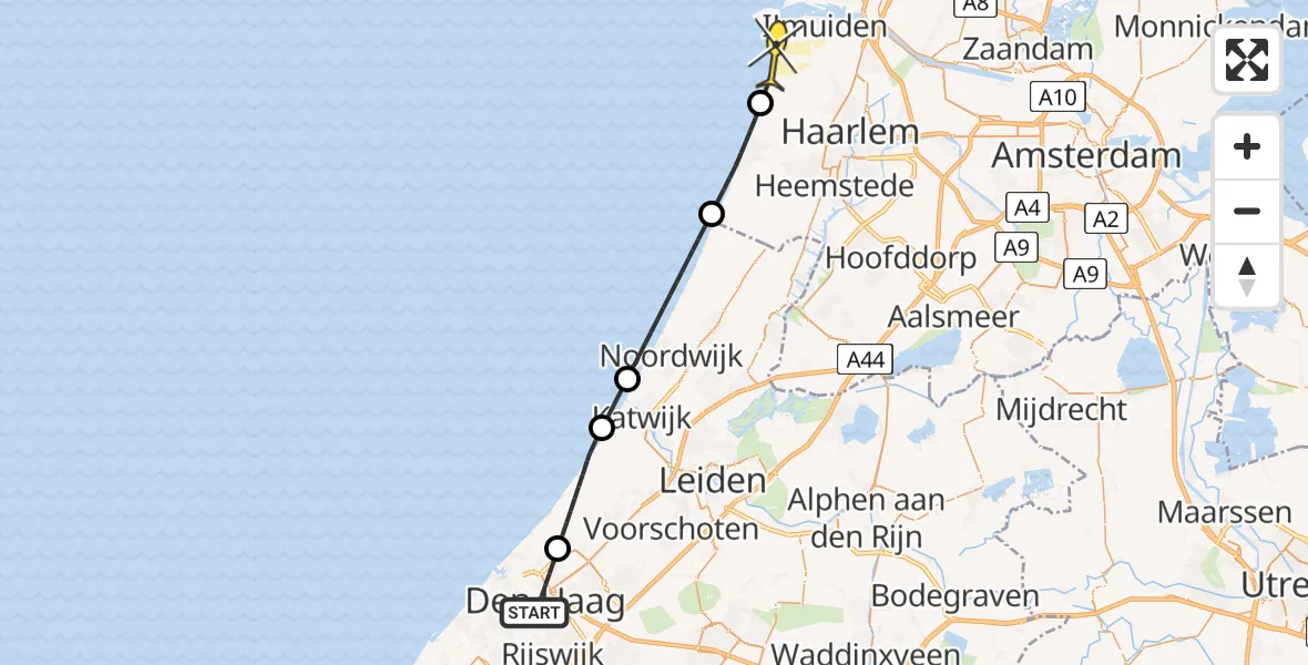Routekaart van de vlucht: Lifeliner 1 naar Overveen, Paleisstraat
