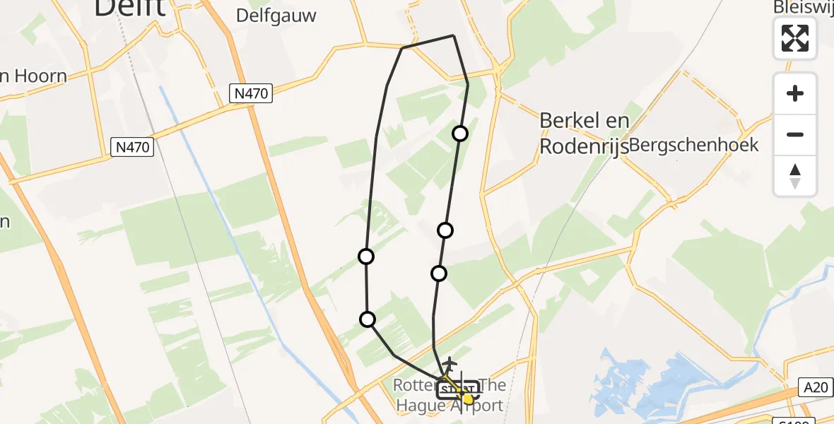 Routekaart van de vlucht: Lifeliner 2 naar Rotterdam The Hague Airport, A16 Rotterdam