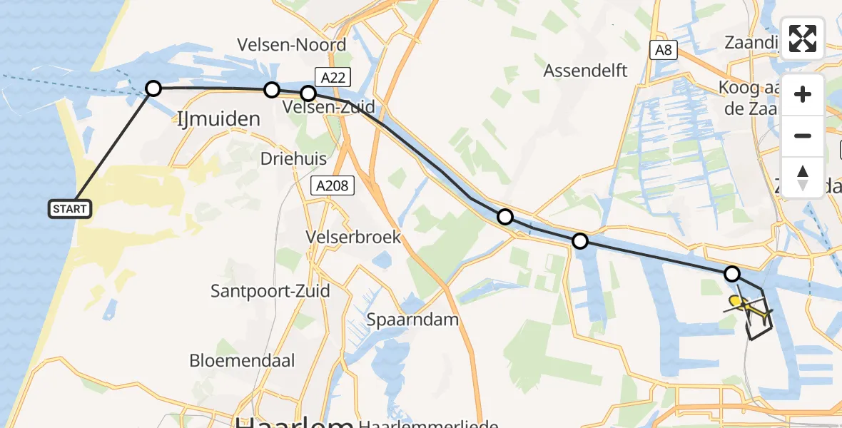 Routekaart van de vlucht: Lifeliner 1 naar Amsterdam Heliport, Hornweg