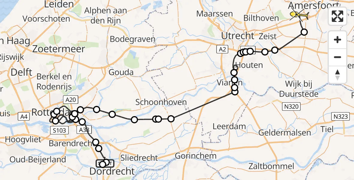 Routekaart van de vlucht: Politieheli naar Amersfoort, Parijseplein