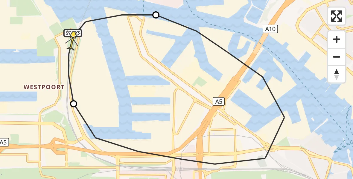 Routekaart van de vlucht: Lifeliner 1 naar Amsterdam Heliport, Hemweg