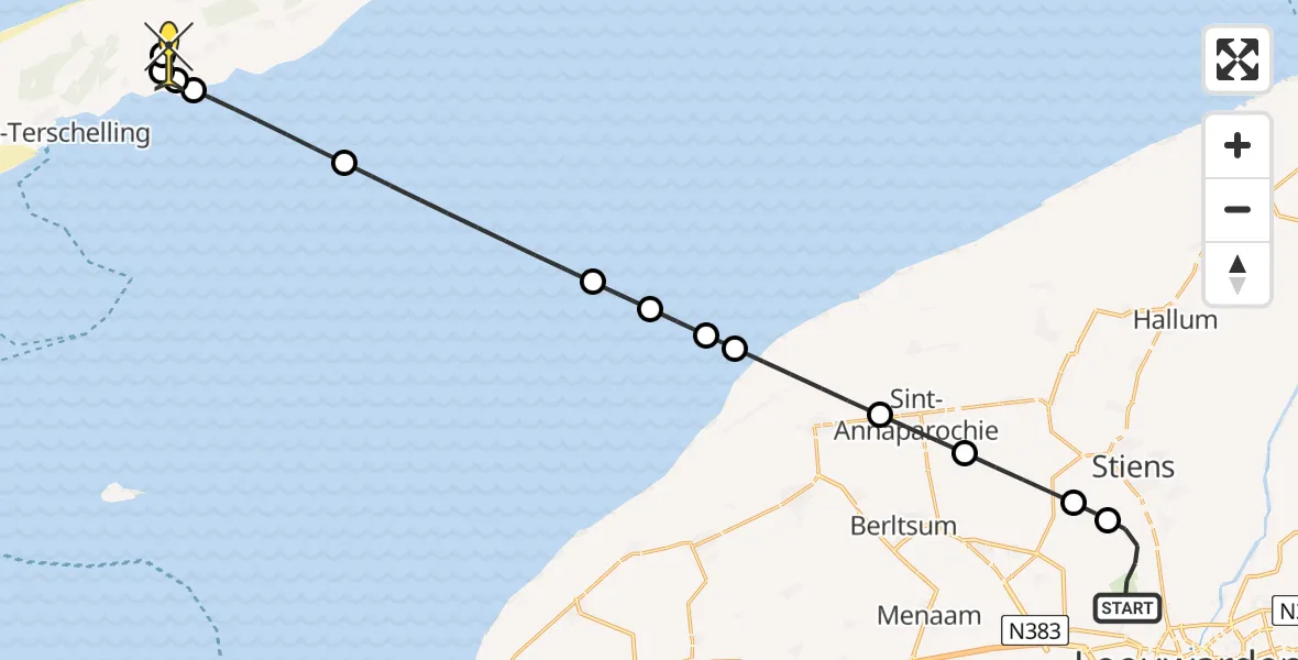 Routekaart van de vlucht: Ambulanceheli naar Midsland, Keegsdijkje