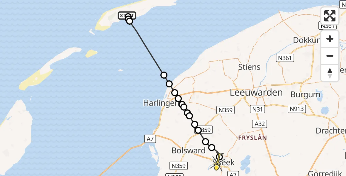 Routekaart van de vlucht: Ambulanceheli naar Sneek, Seeryperpolder