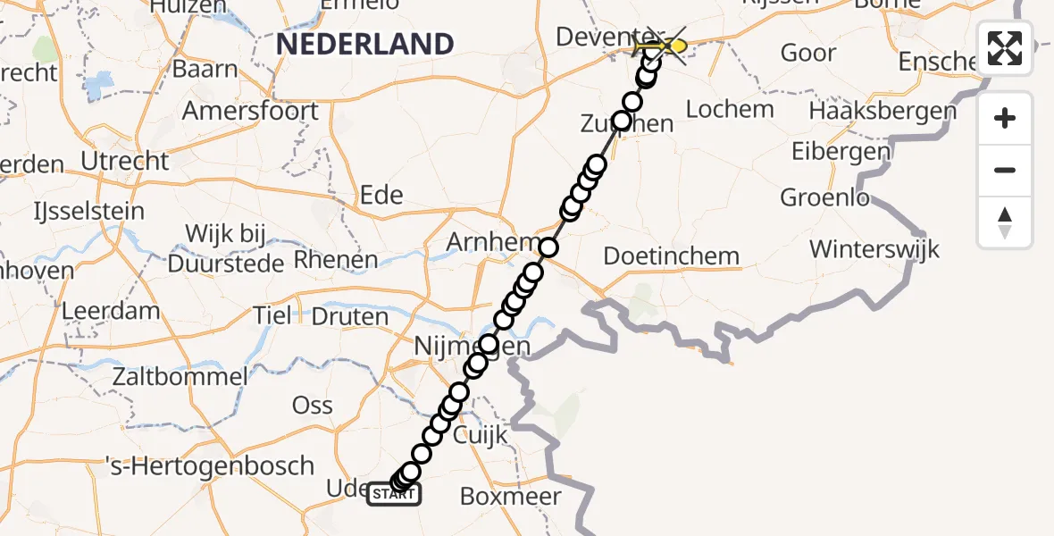 Routekaart van de vlucht: Lifeliner 3 naar Deventer, Zeelandsedijk