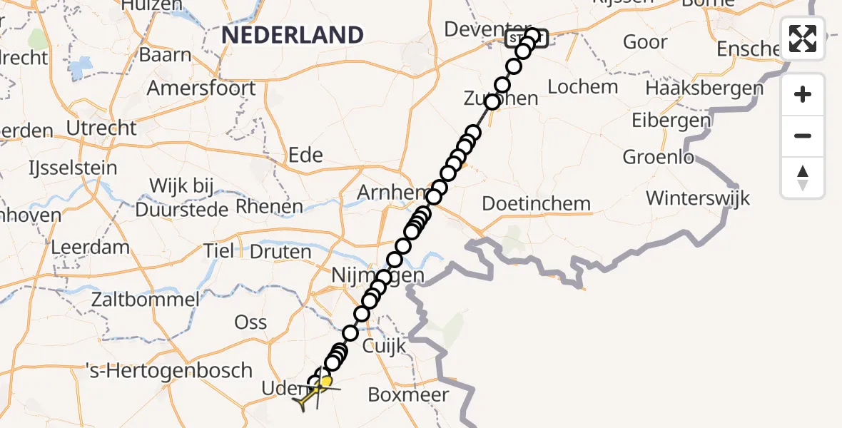 Routekaart van de vlucht: Lifeliner 3 naar Vliegbasis Volkel, Gorsselseweg