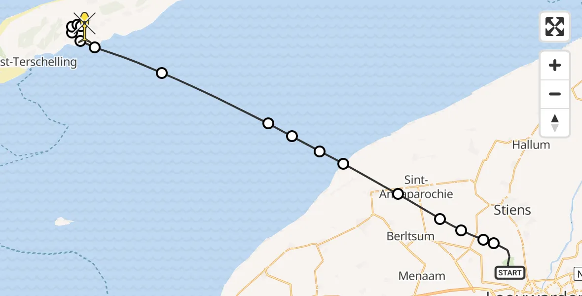Routekaart van de vlucht: Ambulanceheli naar Midsland, Keegsdijkje