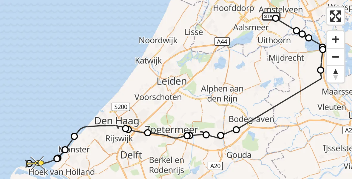 Routekaart van de vlucht: Politiehelikopter naar Hoek van Holland, Betsy Perklaan