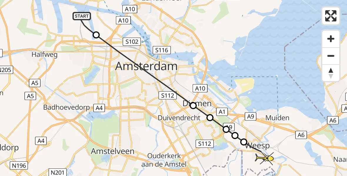 Routekaart van de vlucht: Lifeliner 1 naar Weesp, Maltaweg