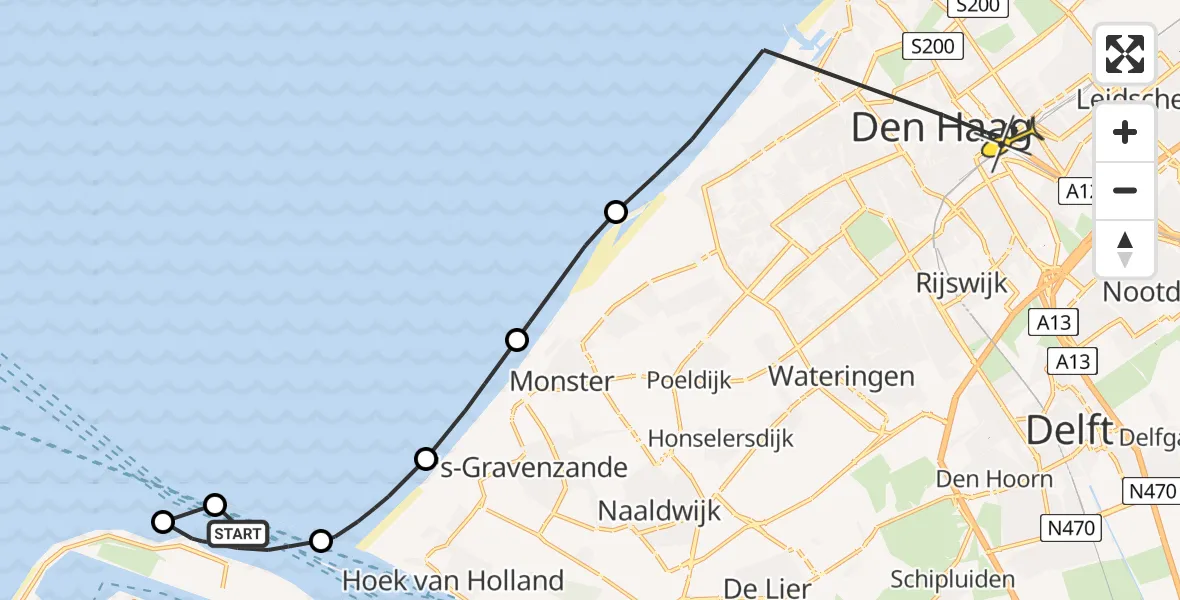 Routekaart van de vlucht: Politieheli naar Den Haag, Prinses Máximaweg