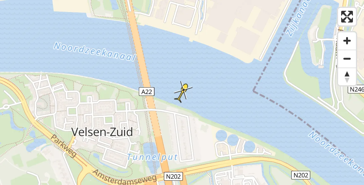 Routekaart van de vlucht: Politiehelikopter naar Velsen-Zuid