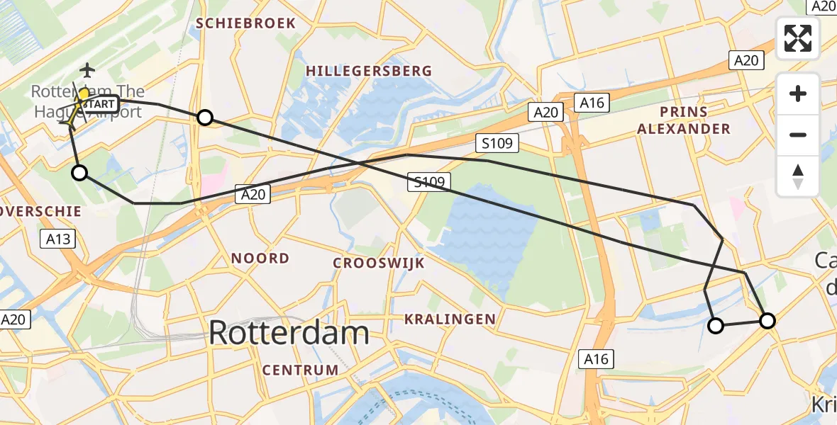 Routekaart van de vlucht: Lifeliner 2 naar Rotterdam The Hague Airport, Melanchtonweg