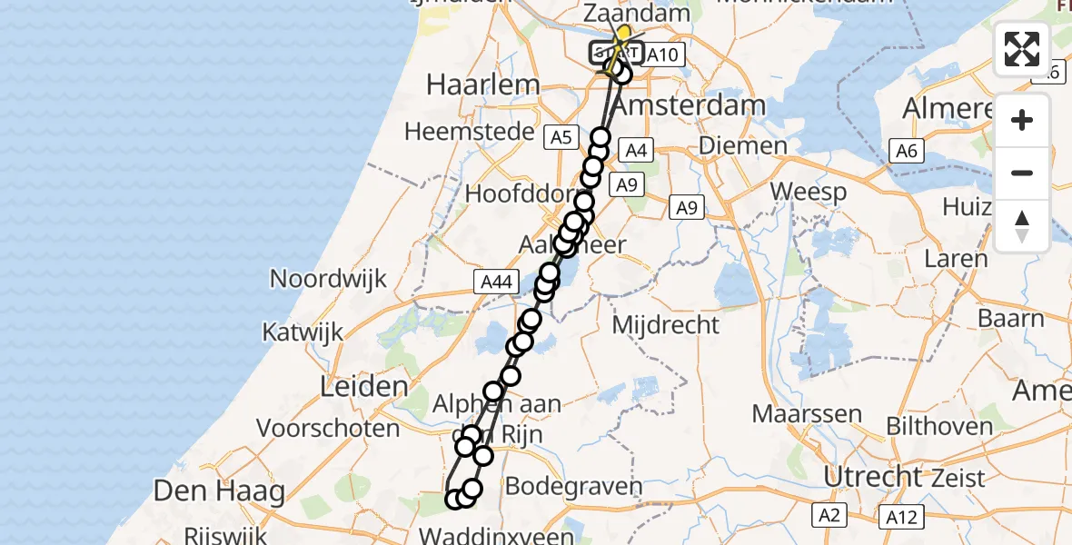 Routekaart van de vlucht: Lifeliner 1 naar Amsterdam Heliport, Elbaweg