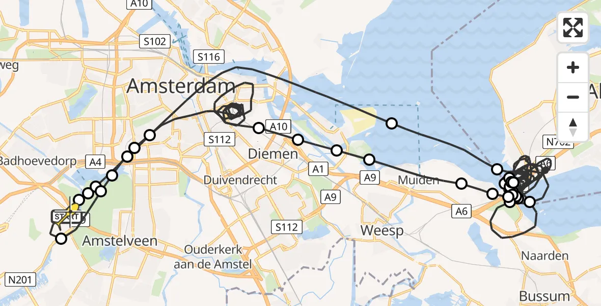 Routekaart van de vlucht: Politieheli naar Schiphol, Aalsmeer
