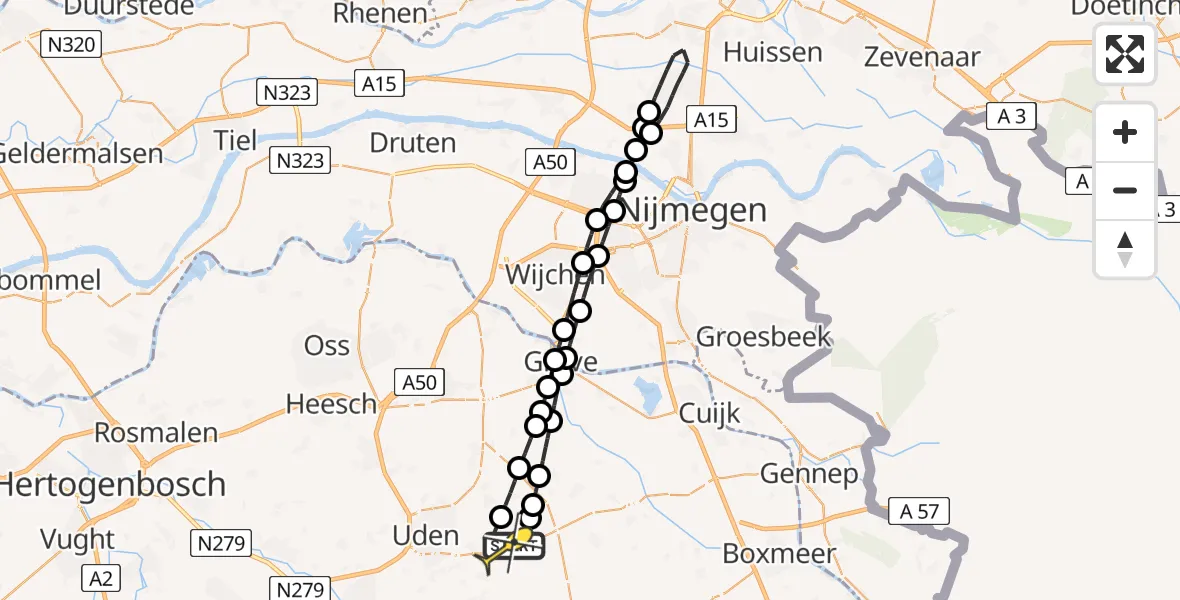Routekaart van de vlucht: Lifeliner 3 naar Vliegbasis Volkel, Zeelandsedijk