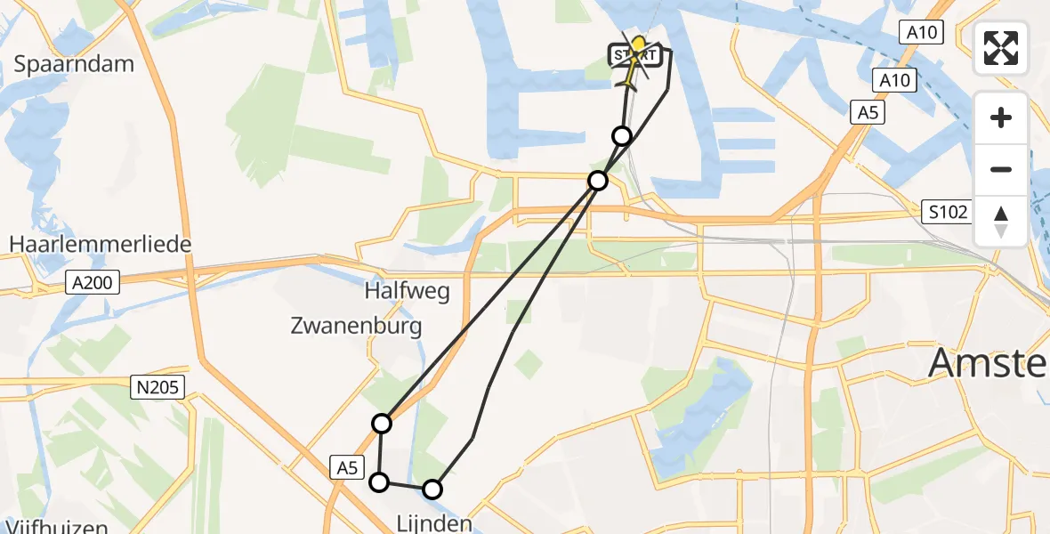 Routekaart van de vlucht: Lifeliner 1 naar Amsterdam Heliport, Lipariweg