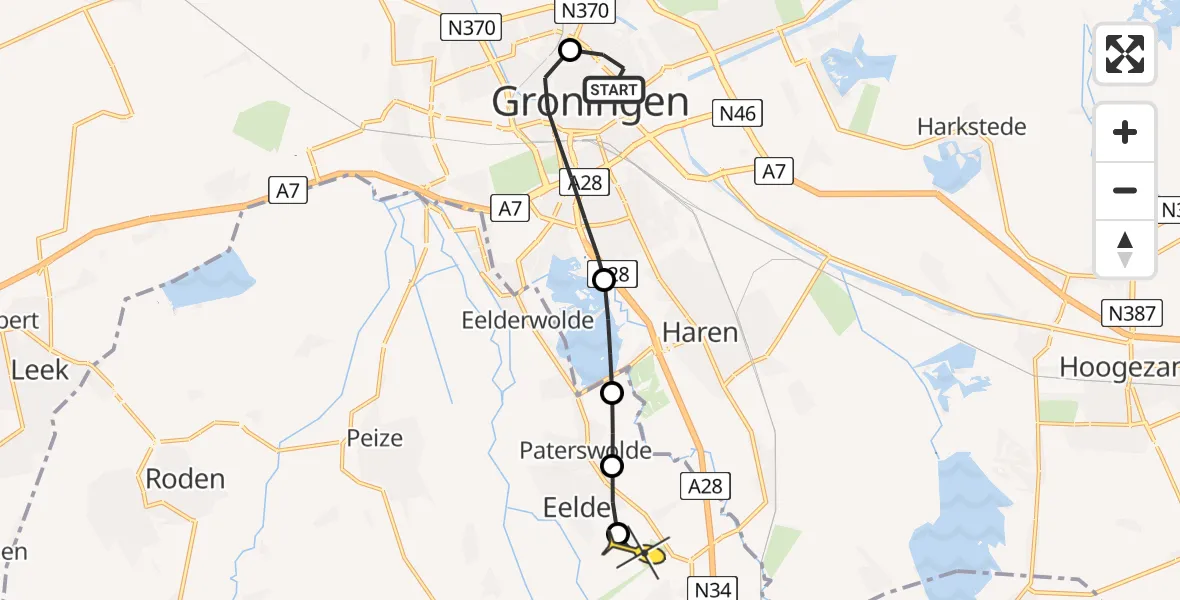 Routekaart van de vlucht: Lifeliner 4 naar Groningen Airport Eelde, Oosterhamrikkade
