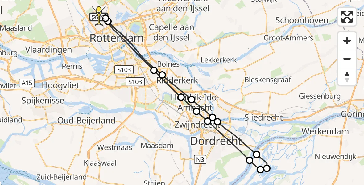 Routekaart van de vlucht: Lifeliner 2 naar Rotterdam The Hague Airport, Van der Duijn van Maasdamweg