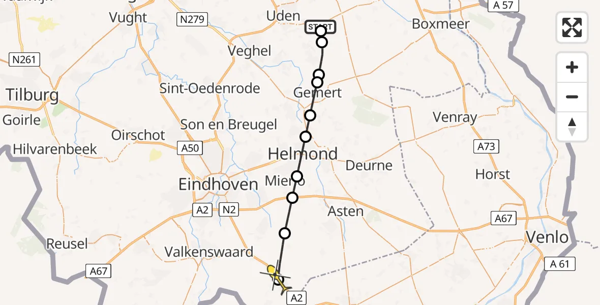 Routekaart van de vlucht: Lifeliner 3 naar Maarheeze, Hemelrijkstraat