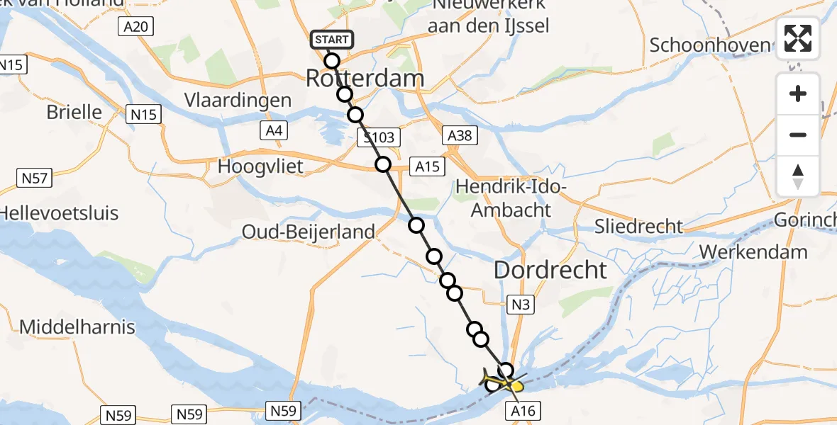 Routekaart van de vlucht: Lifeliner 2 naar Dordrecht, Ypenburgstraat