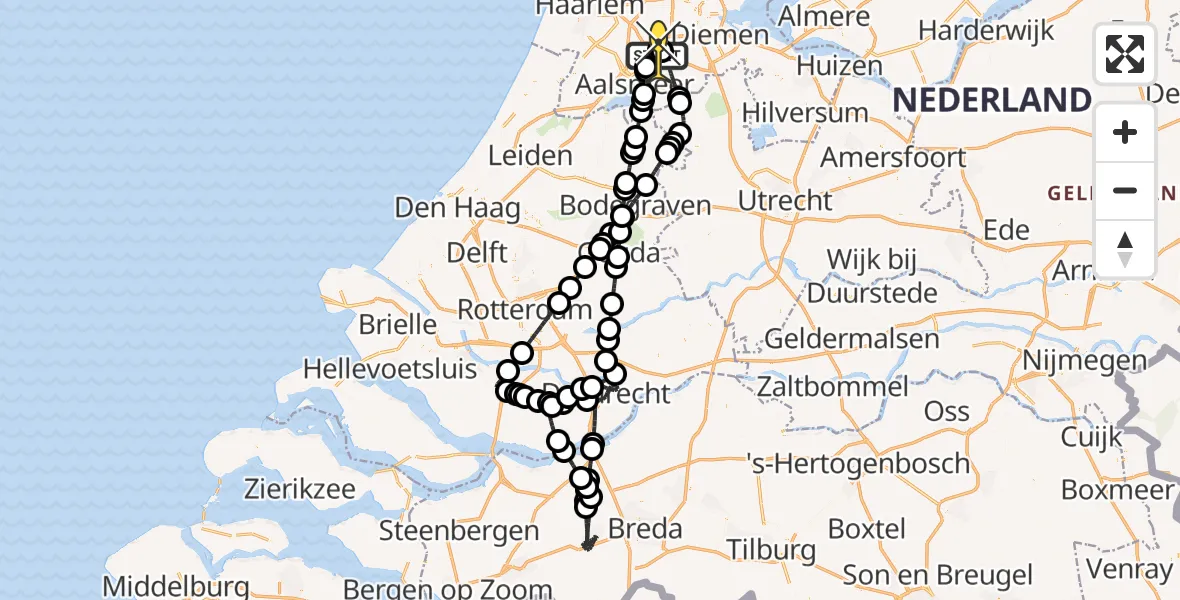 Vluchtroute Politiehelikopter van Schiphol naar Schiphol
