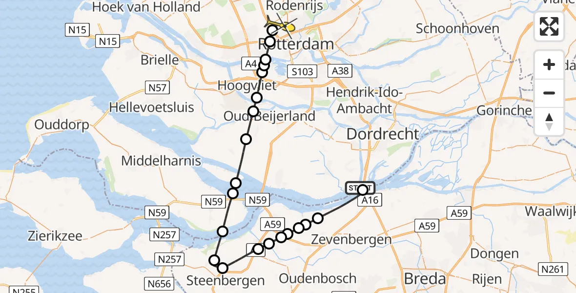 Routekaart van de vlucht: Lifeliner 2 naar Rotterdam The Hague Airport, Zwaluwsedijk