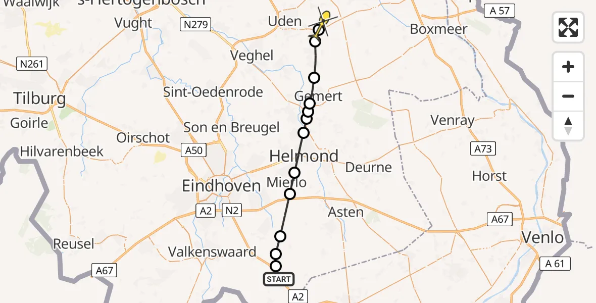 Routekaart van de vlucht: Lifeliner 3 naar Vliegbasis Volkel, Klaterspeelweg