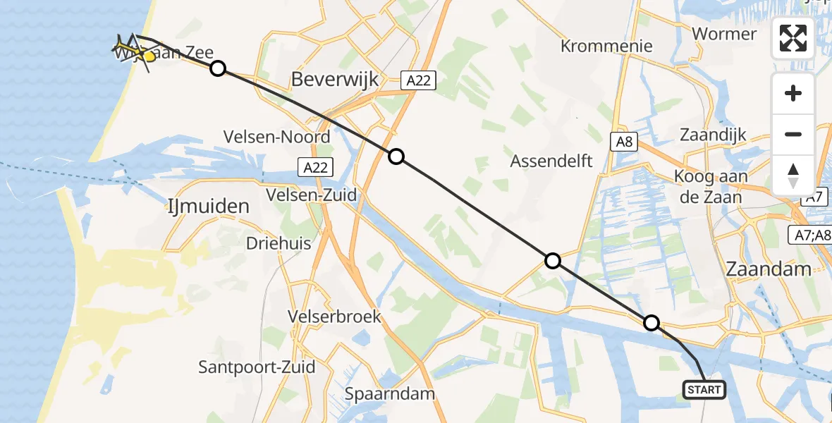 Routekaart van de vlucht: Lifeliner 1 naar Wijk aan Zee, Hoofdtocht