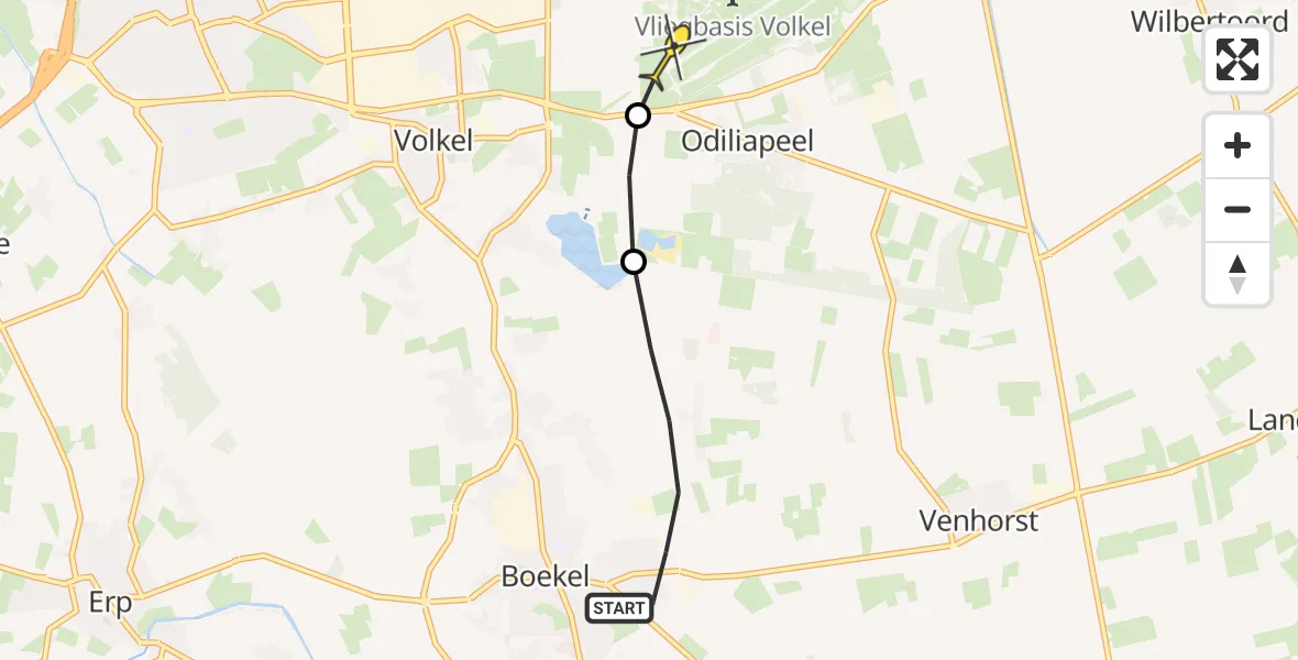 Routekaart van de vlucht: Lifeliner 3 naar Vliegbasis Volkel, Zijpsche Loop