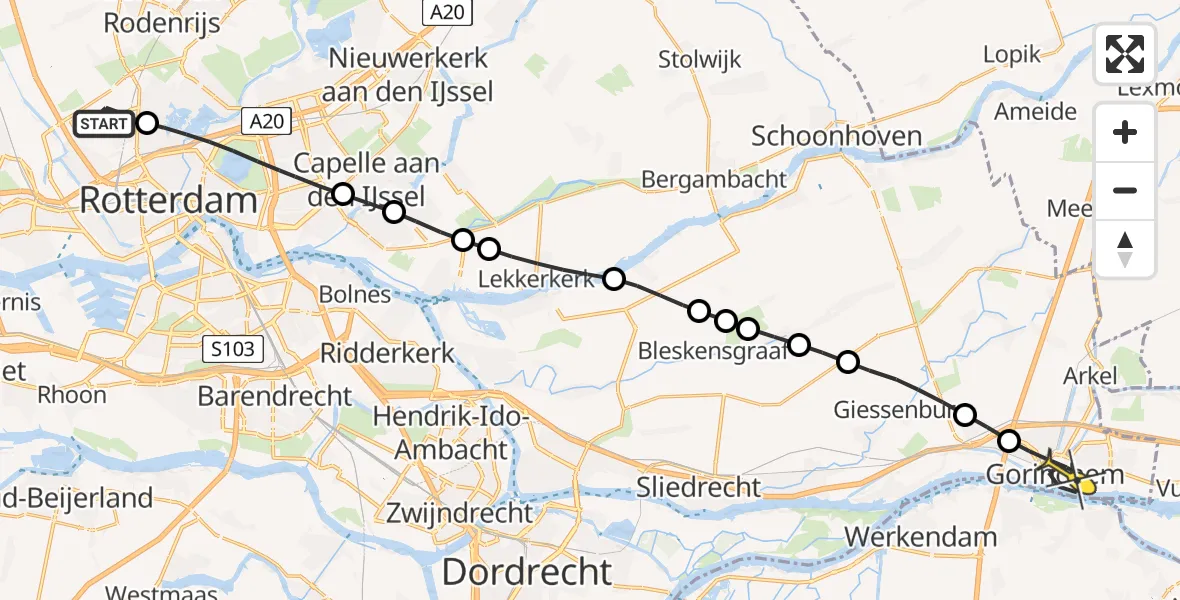Routekaart van de vlucht: Lifeliner 2 naar Gorinchem, Gilze-Rijenstraat
