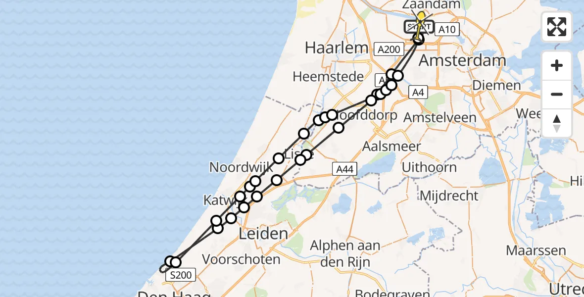 Routekaart van de vlucht: Lifeliner 1 naar Amsterdam Heliport, Elbaweg