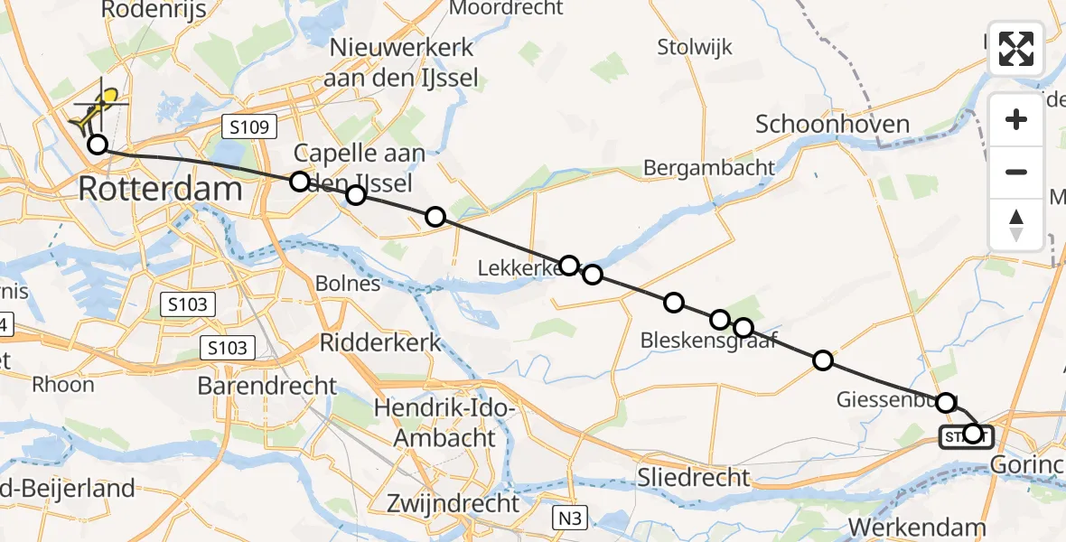 Routekaart van de vlucht: Lifeliner 2 naar Rotterdam The Hague Airport, Voordijk