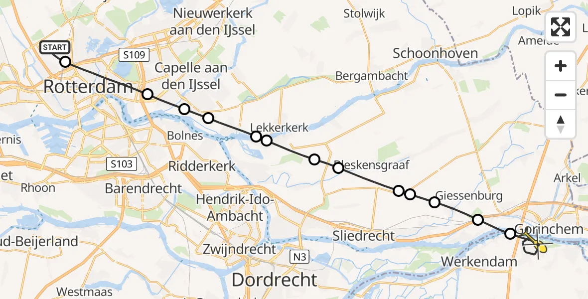 Routekaart van de vlucht: Lifeliner 2 naar Sleeuwijk, Van der Duijn van Maasdamweg