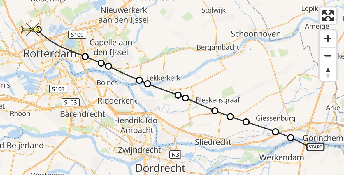 Routekaart van de vlucht: Lifeliner 2 naar Rotterdam The Hague Airport, Kerkeinde