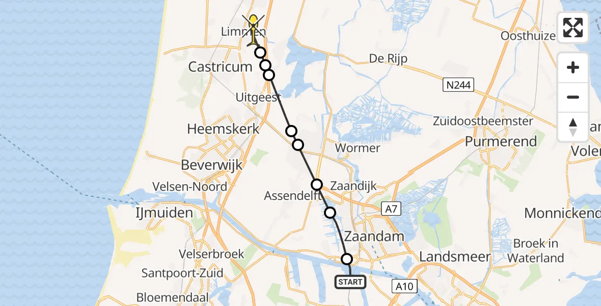 Routekaart van de vlucht: Lifeliner 1 naar Limmen, Hoofdtocht
