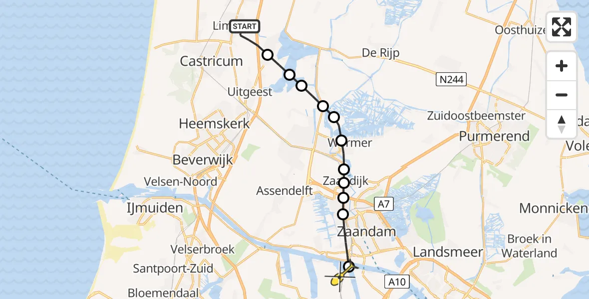 Routekaart van de vlucht: Lifeliner 1 naar Amsterdam Heliport, Schoollaan