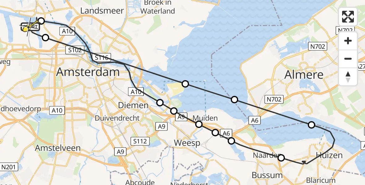Routekaart van de vlucht: Lifeliner 1 naar Amsterdam Heliport, Westhaven