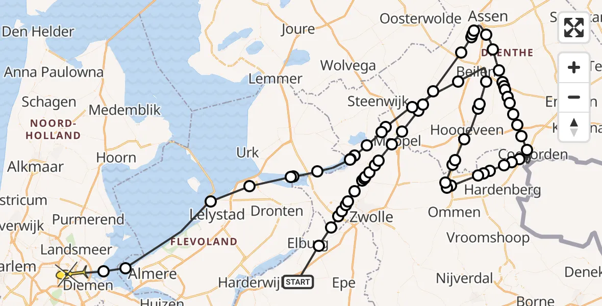 Routekaart van de vlucht: Politiehelikopter naar Amsterdam, Zuiderzeestraatweg