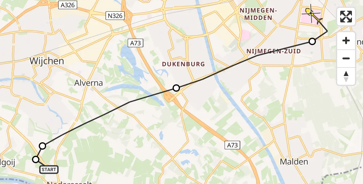 Routekaart van de vlucht: Lifeliner 3 naar Radboud Universitair Medisch Centrum, Rijdtsestraat
