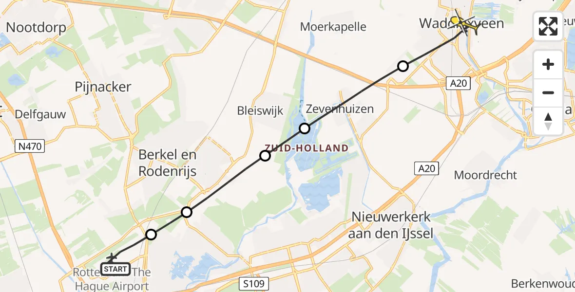 Routekaart van de vlucht: Lifeliner 2 naar Waddinxveen, Bovendijk