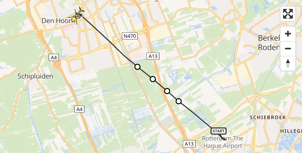 Routekaart van de vlucht: Lifeliner 2 naar Delft, Brandenburgbaan