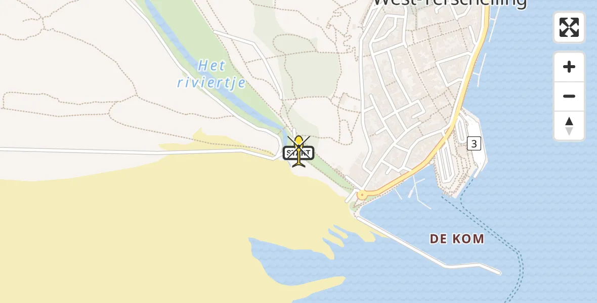 Routekaart van de vlucht: Ambulanceheli naar West-Terschelling, Groene Strand