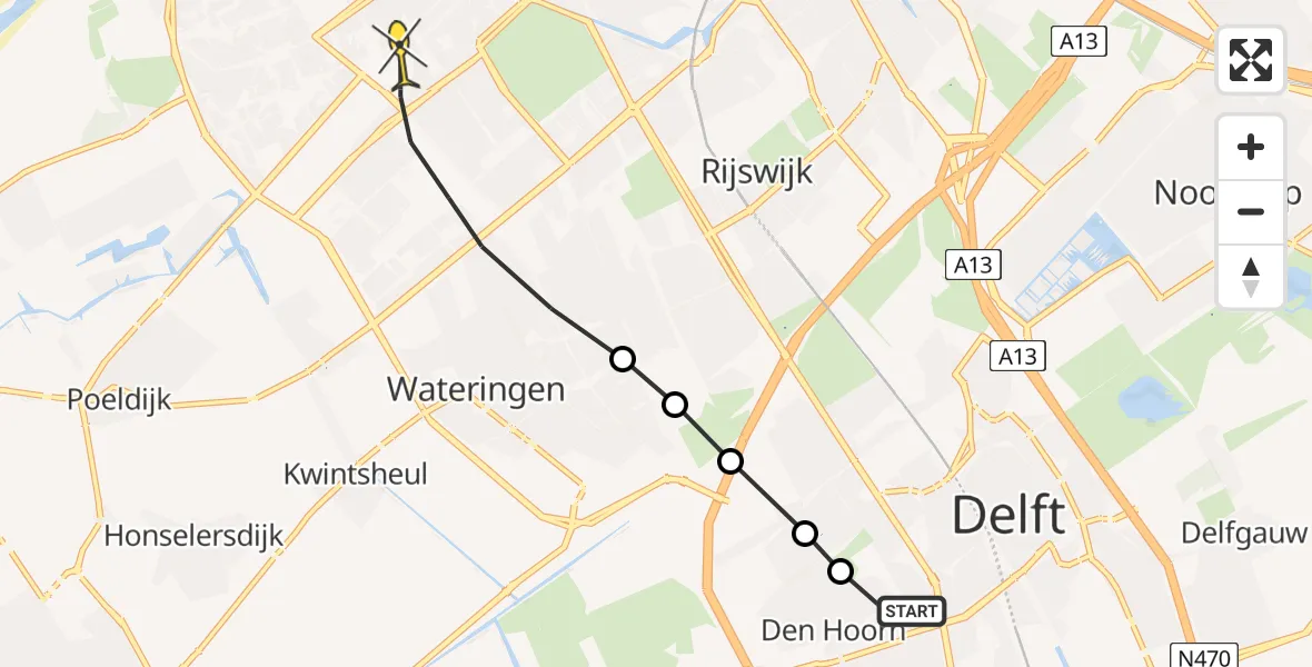 Routekaart van de vlucht: Lifeliner 2 naar Den Haag, Aletta Jacobsstraat