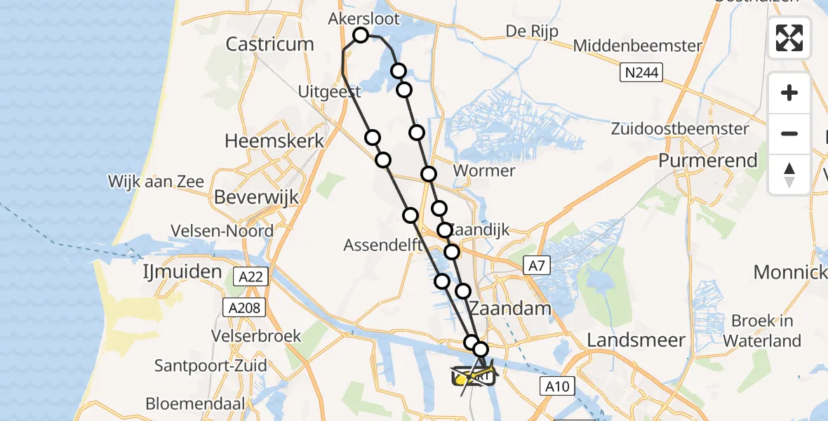 Routekaart van de vlucht: Lifeliner 1 naar Amsterdam Heliport, Capriweg