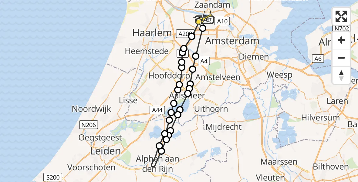 Routekaart van de vlucht: Lifeliner 1 naar Amsterdam Heliport, Nieuw-Zeelandweg