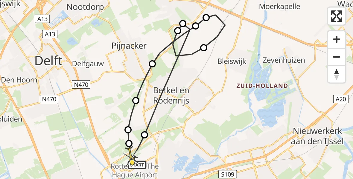 Routekaart van de vlucht: Lifeliner 2 naar Rotterdam The Hague Airport, Tempelweg