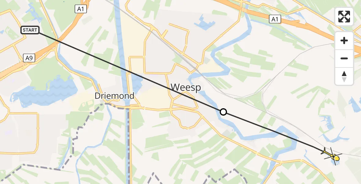 Routekaart van de vlucht: Politiehelikopter naar Weesp, 's-Gravelandseweg