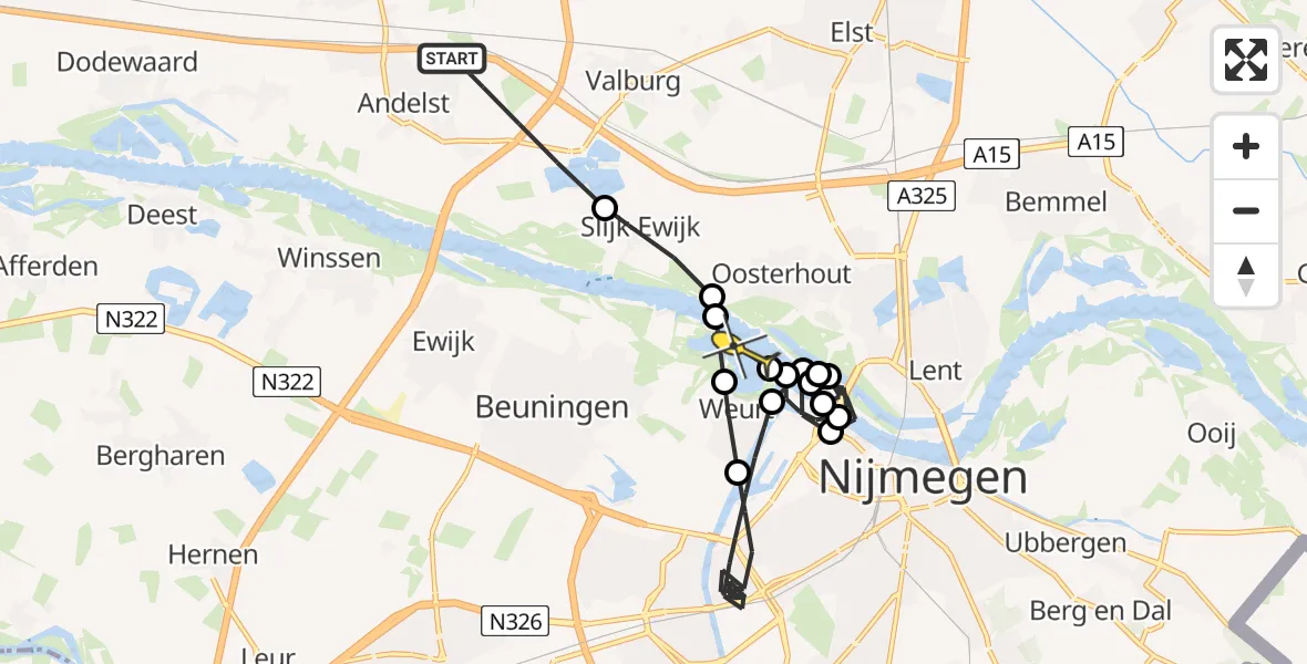 Routekaart van de vlucht: Politieheli naar Weurt, Schebbelaarsedwarsstraat