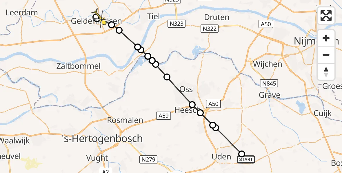 Routekaart van de vlucht: Lifeliner 3 naar Geldermalsen, Jagersveld