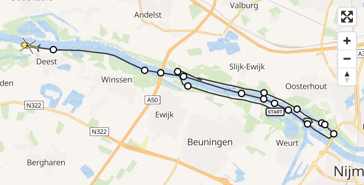Routekaart van de vlucht: Politieheli naar Deest, Generaal James Gavinsingel