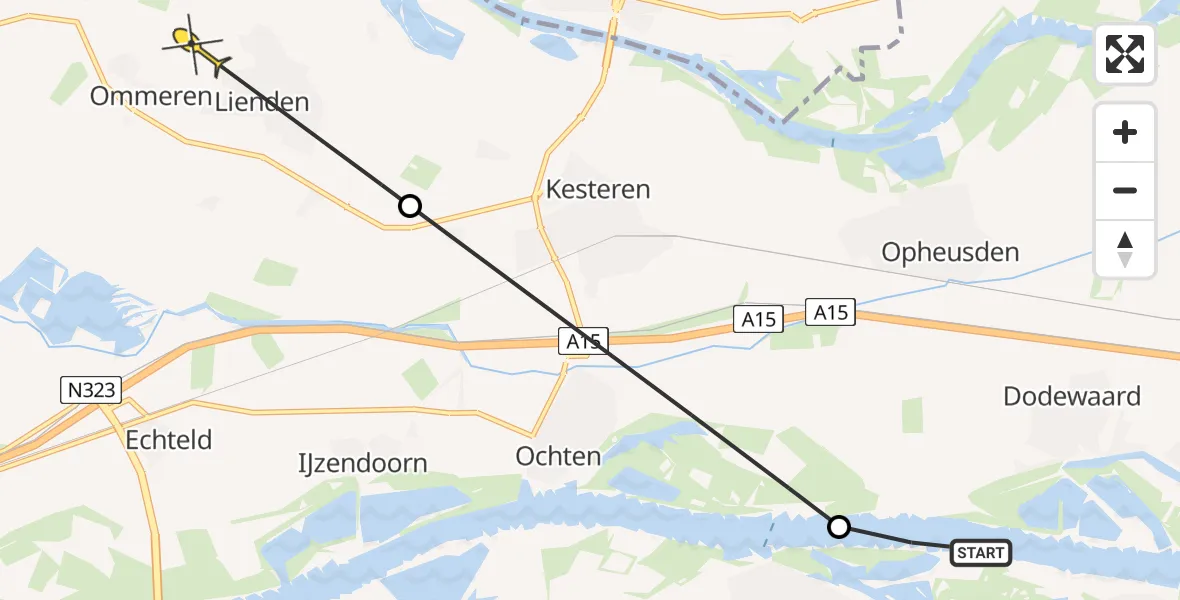 Routekaart van de vlucht: Politieheli naar Lienden, Oude Veerweg